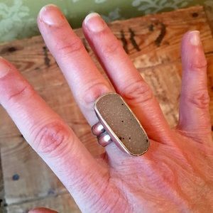 Artisan Sterling Silver Druzy Ring Sz 8